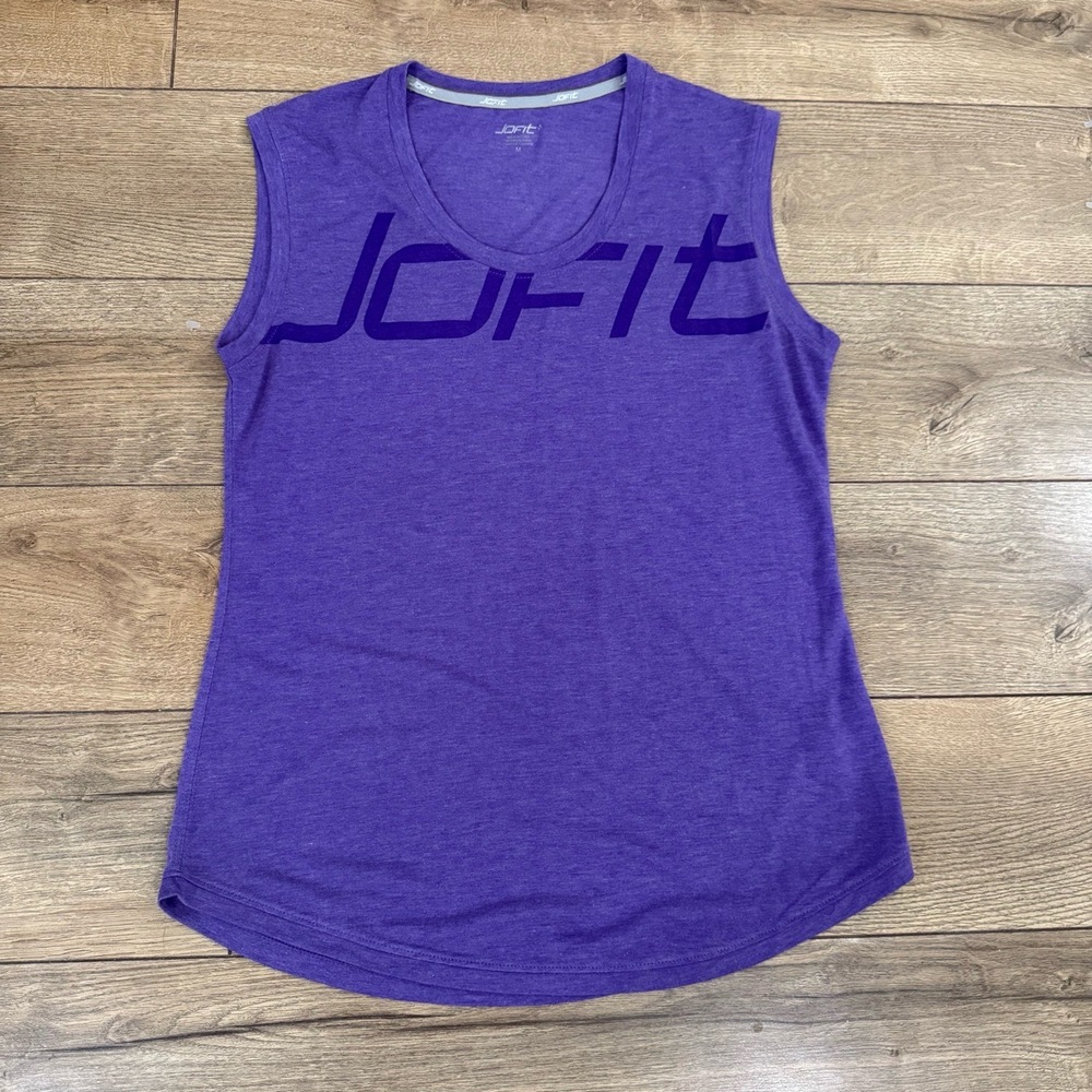Jofit Tank Top Womens Medium‎ Purple Graphic Text Round Neck Sleeveless Active